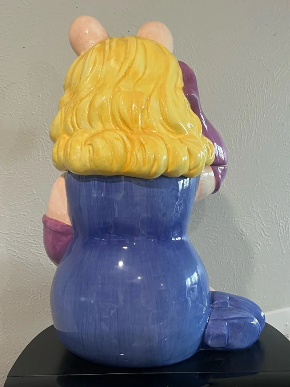 Ceramic Pig Figurine Cookie Jar in Purple Dress - Picture 3 of 4